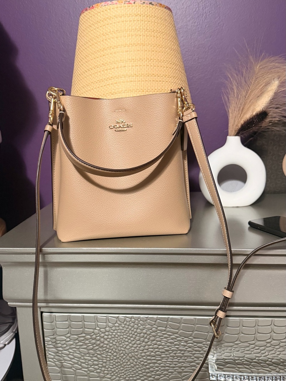 Coach Pebbled Leather Crossbody in Beige